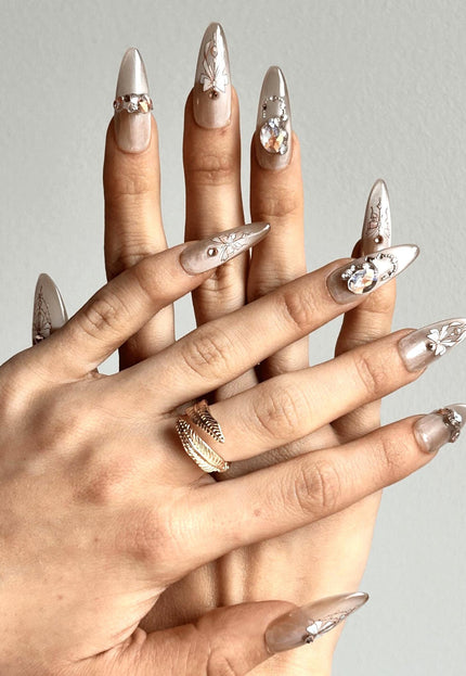 Bow & Crystal Charm Press-On Nails