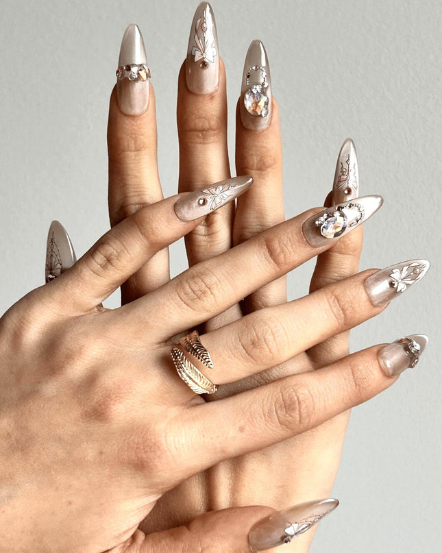 Bow & Gemstone Press-On Nails