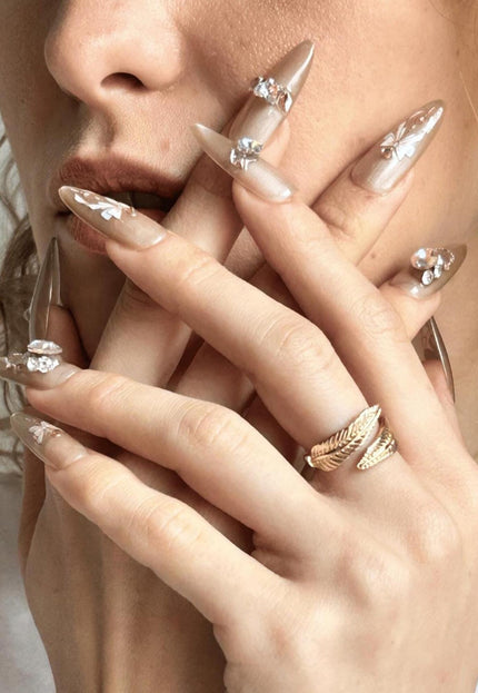 Bow & Crystal Charm Press-On Nails