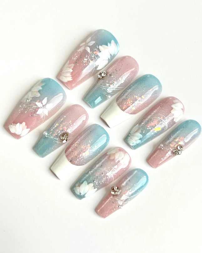 Frosted Bloom Press-On Nails
