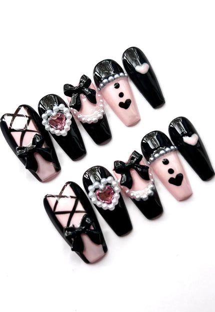 Gothic Pink & Black Press On Nails