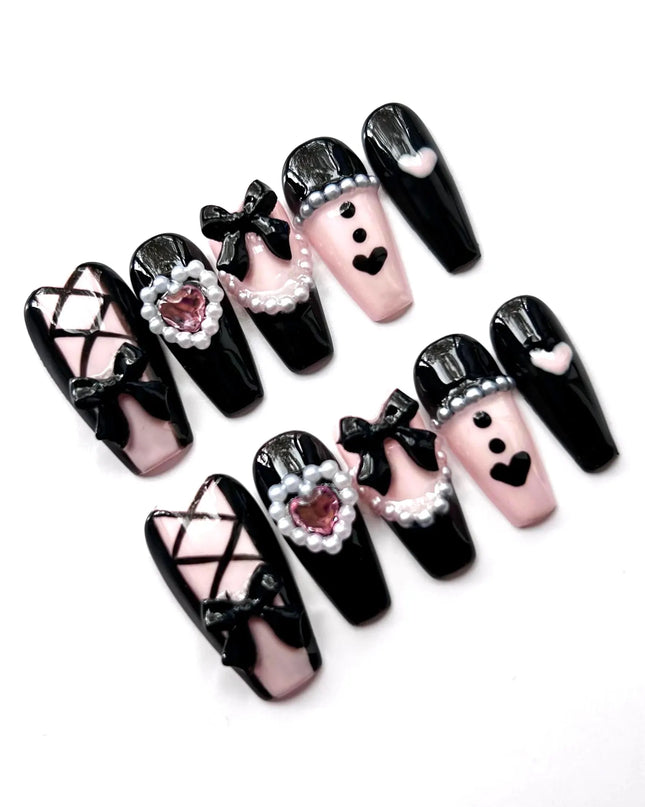 Gothic Pink & Black Press On Nails
