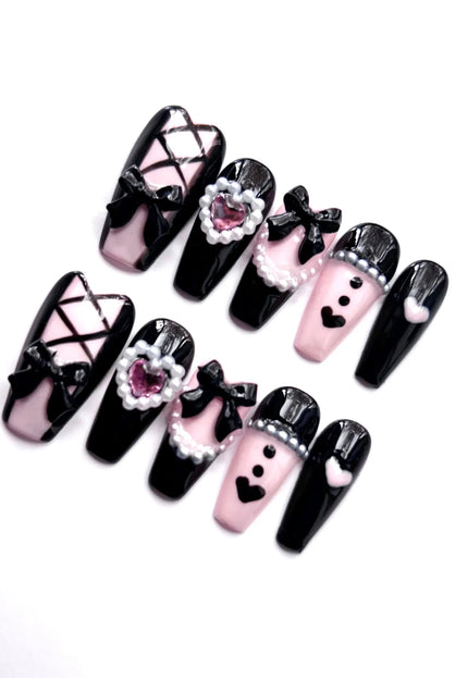 Gothic Pink & Black Press On Nails