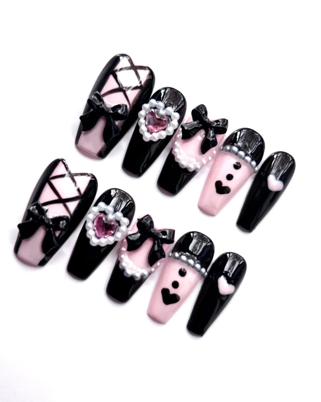 Gothic Pink & Black Press On Nails