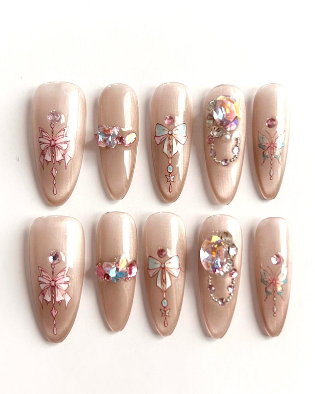 Bow & Gemstone Press-On Nails