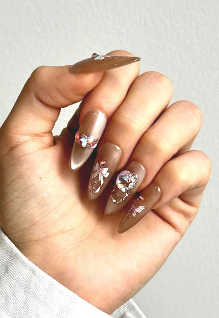 Bow & Gemstone Press-On Nails