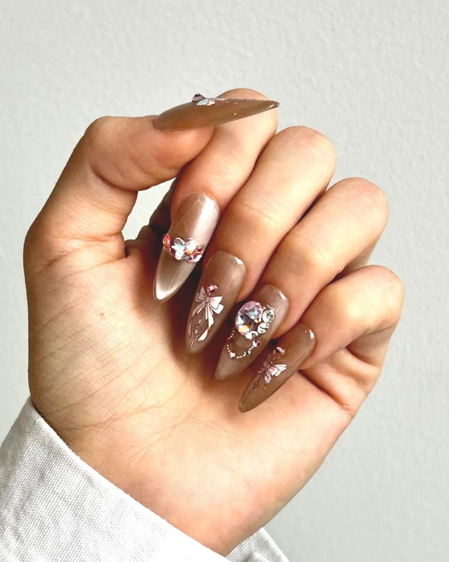 Bow & Gemstone Press-On Nails