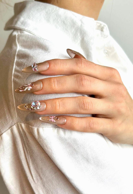 Bow & Crystal Charm Press-On Nails