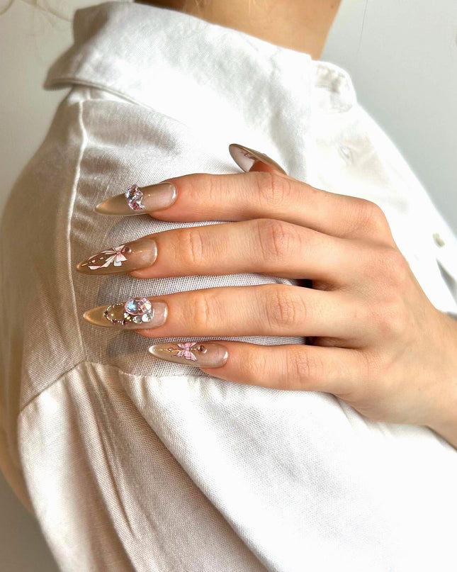 Bow & Gemstone Press-On Nails