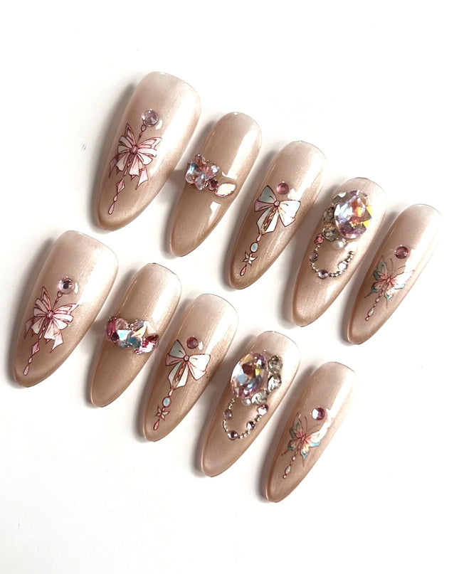 Bow & Gemstone Press-On Nails