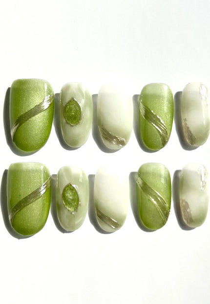 Olive Marble Swirl Press-On Nails