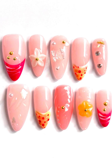 Pink Floral Press On Nails