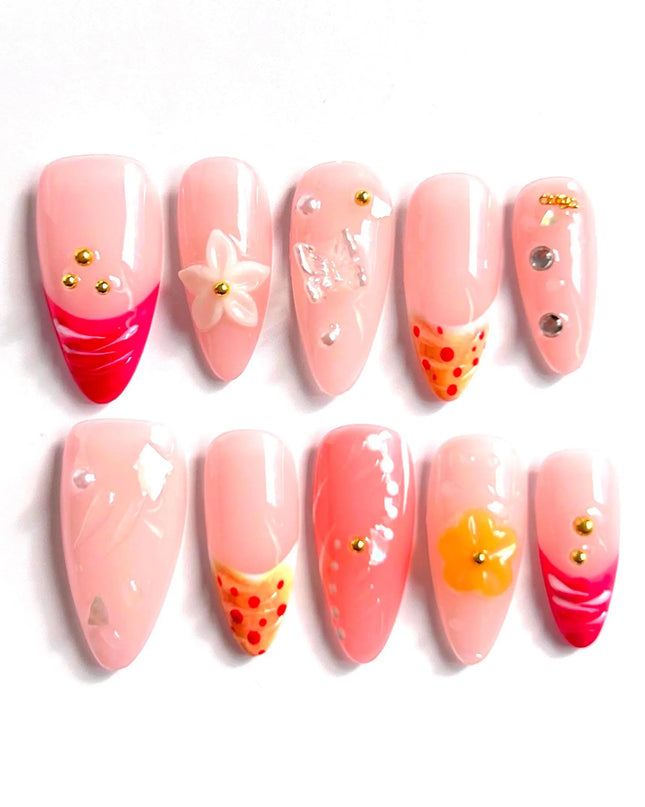 Pink Floral Press On Nails