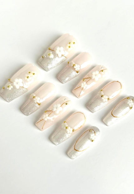 Glitter Blossom Press On Nails