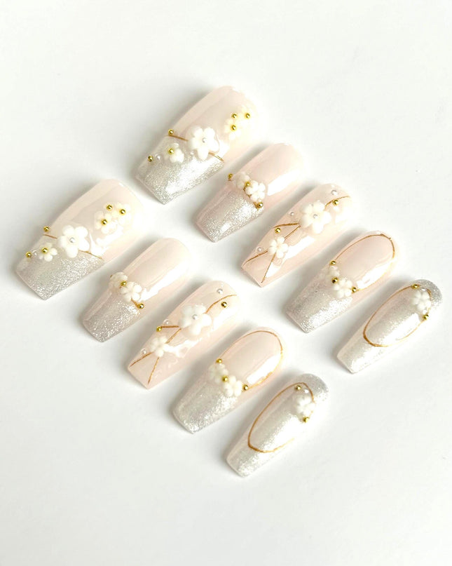 Glitter Blossom Press On Nails