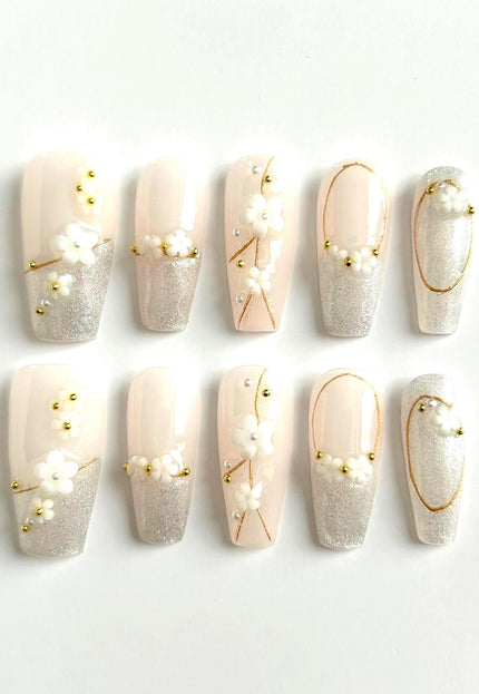 Glitter Blossom Press On Nails