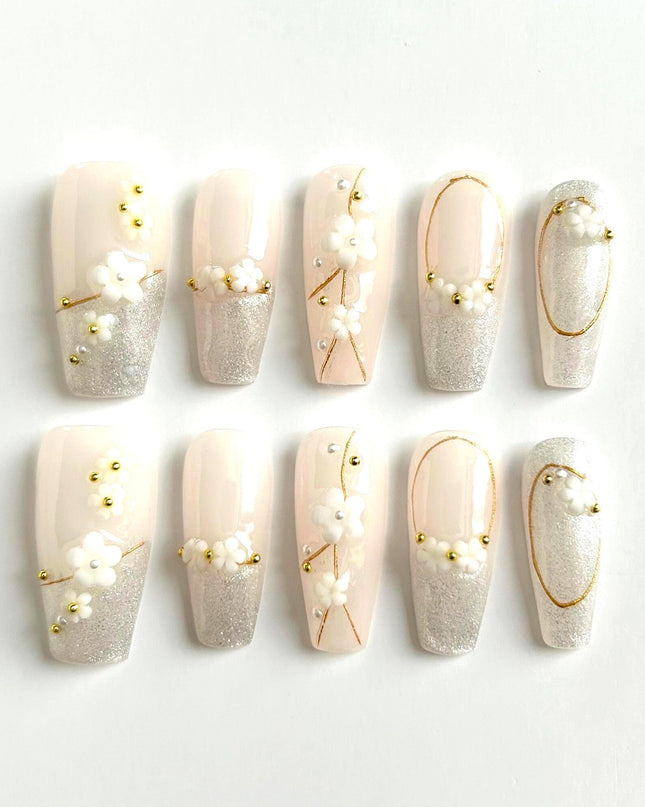 Glitter Blossom Press On Nails