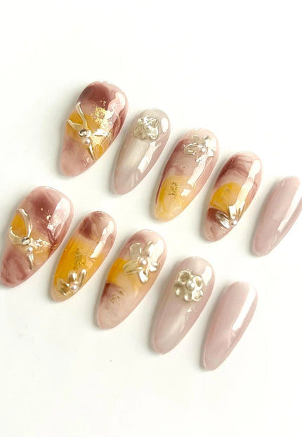 Amber Swirl Press On Nails