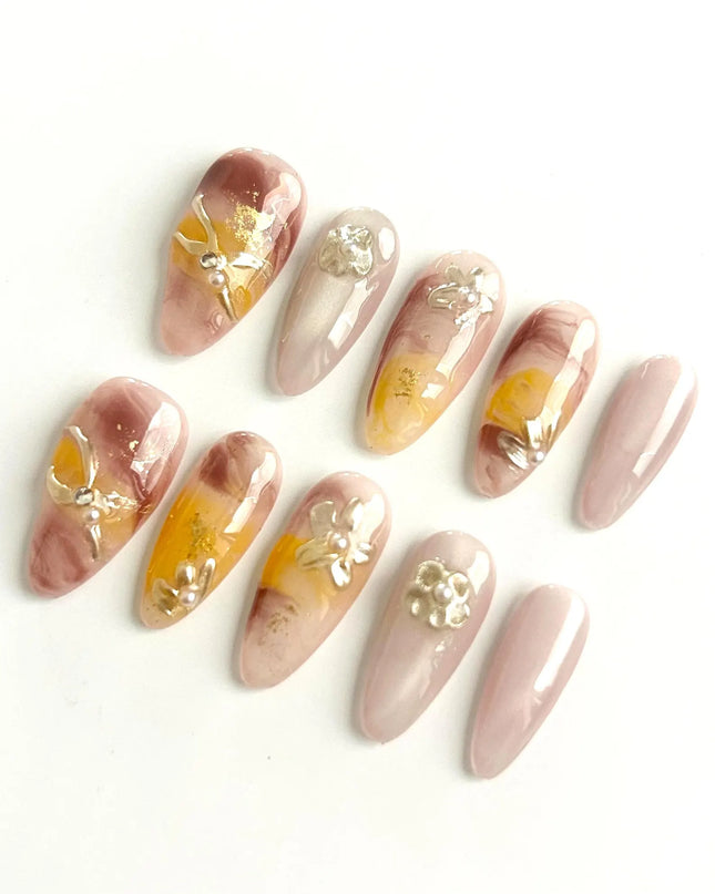 Amber Swirl Press On Nails