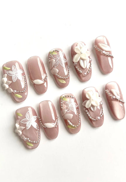 Mauve Floral Press On Nails