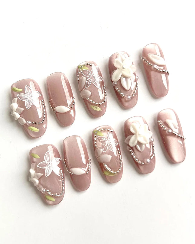Mauve Floral Press On Nails