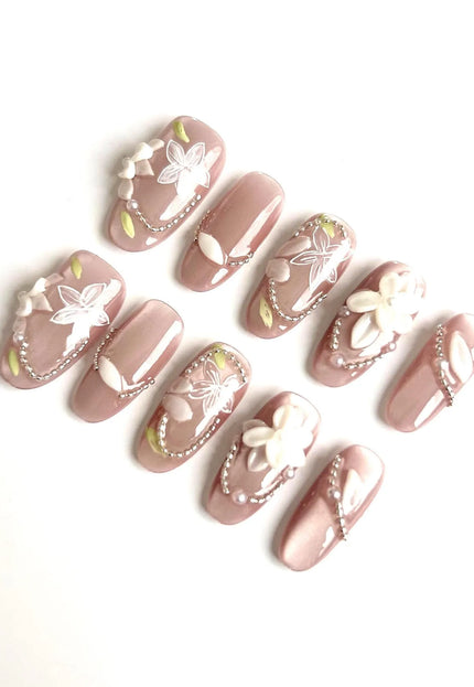 Mauve Floral Press On Nails