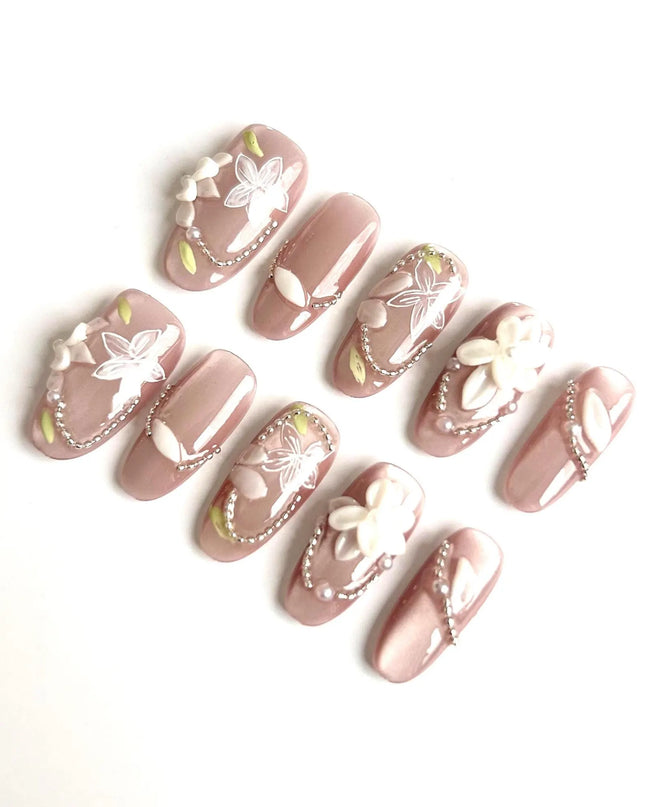 Mauve Floral Press On Nails