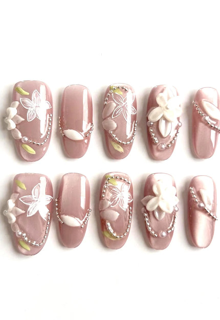 Mauve Floral Press On Nails