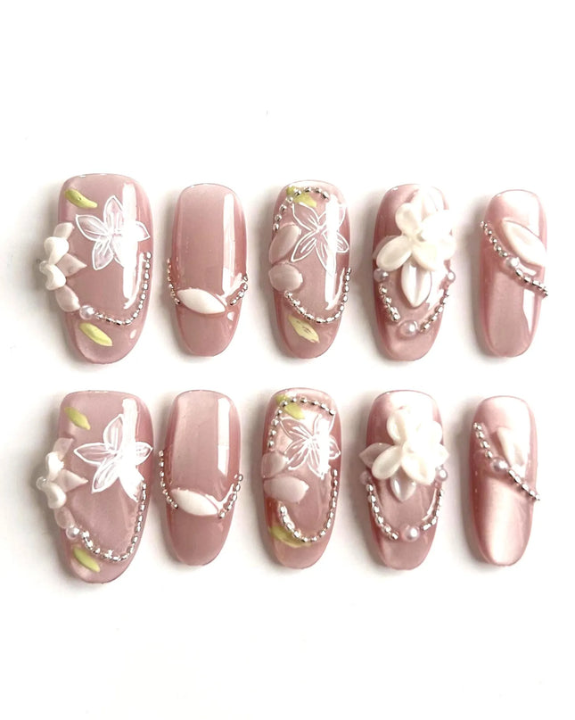 Mauve Floral Press On Nails