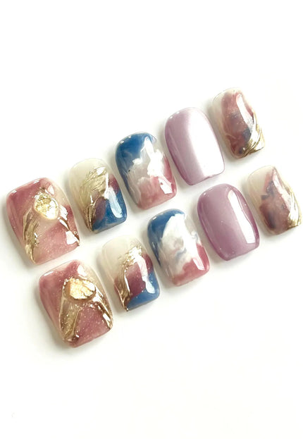 Violet Marble Press On Nails