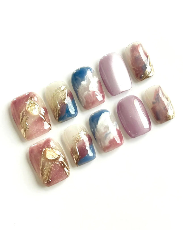 Violet Marble Press On Nails