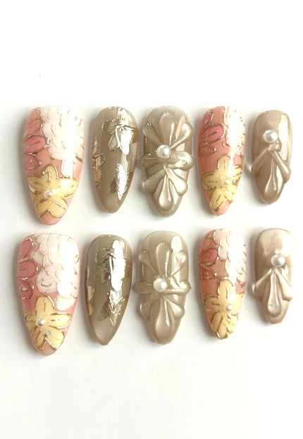 Golden Bloom Press-On Nails