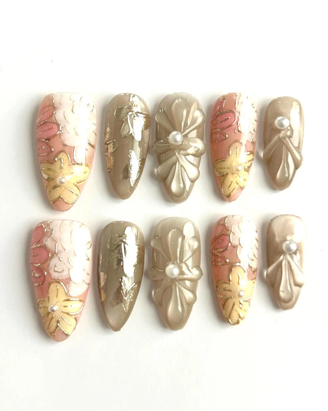 Golden Bloom Press-On Nails