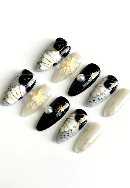 Midnight Floral Press-On Nails