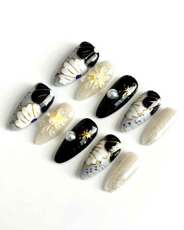 Midnight Floral Press-On Nails