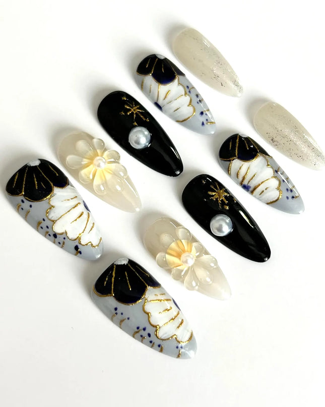 Midnight Floral Press-On Nails