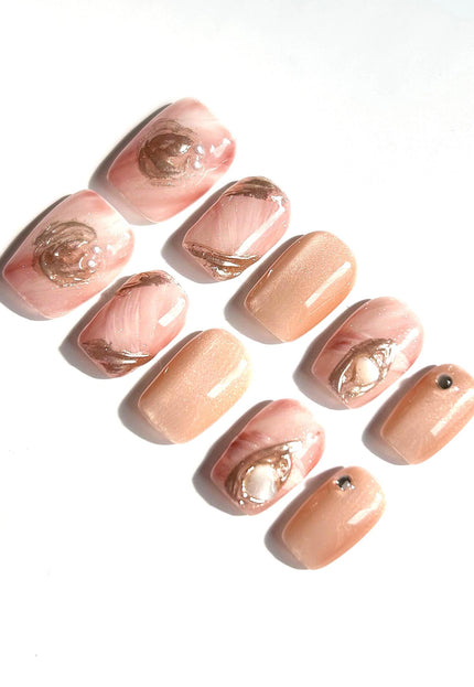 Rose Swirl Pearl Press-On Nails