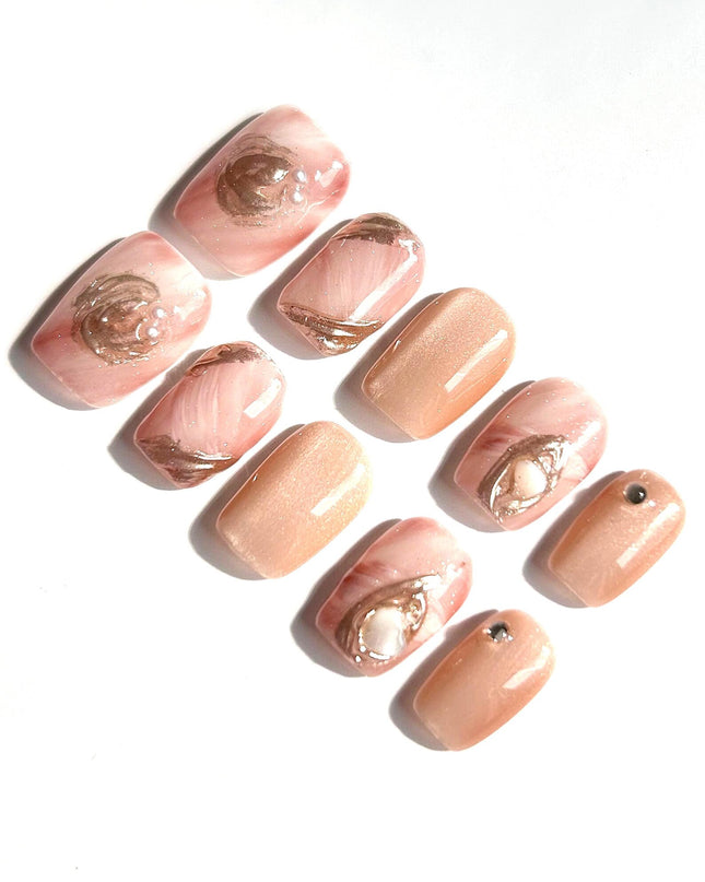 Rose Swirl Pearl Press-On Nails