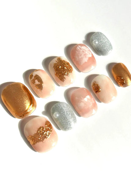 Golden Marble Press-On Nails
