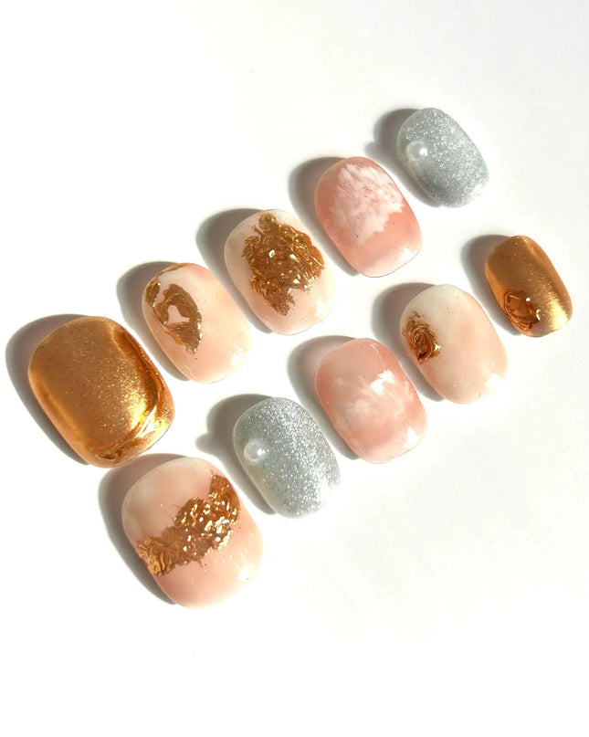 Golden Marble Press-On Nails