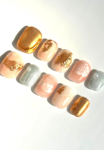 Golden Marble Press-On Nails