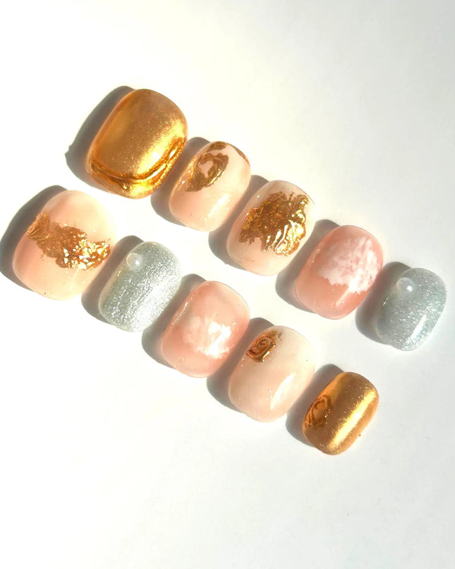 Golden Marble Press-On Nails