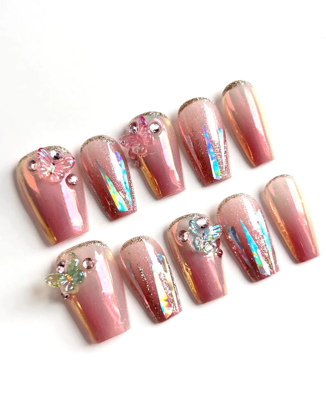 Butterfly Chrome Press-On Nails
