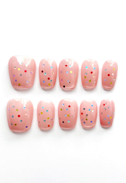 Pink Glitter Press On Nails