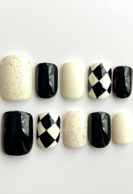 Ivory Harlequin Press-On Nails