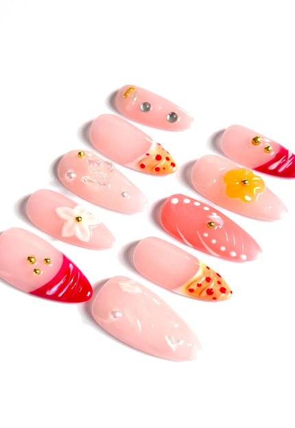Pink Floral Press On Nails