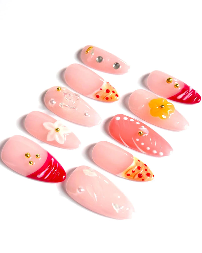 Pink Floral Press On Nails