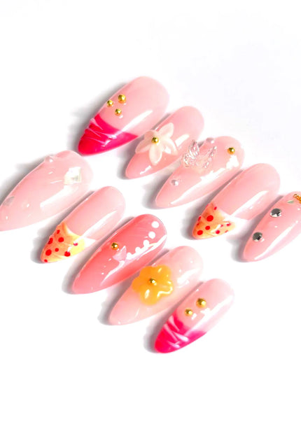 Pink Floral Press On Nails