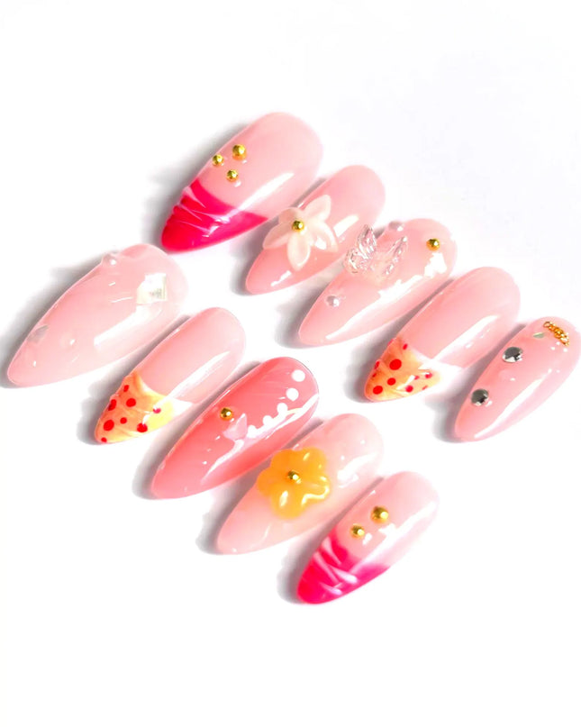 Pink Floral Press On Nails