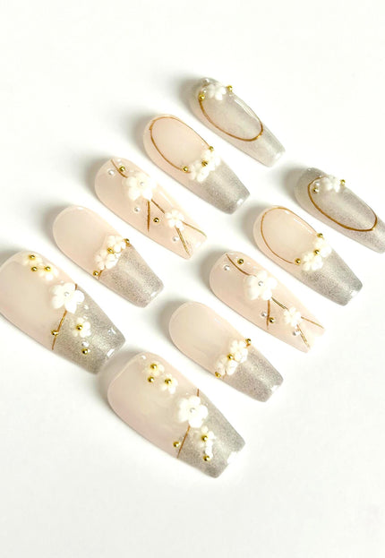 Glitter Blossom Press On Nails